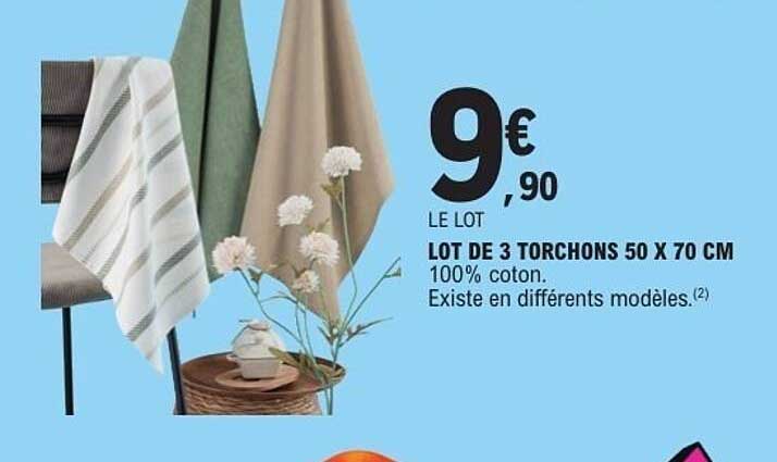 LOT DE 3 TORCHONS 50 X 70 CM