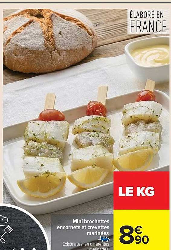 Mini brochettes encornets et crevettes marinées