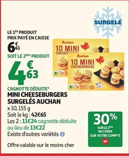 MINI CHEESEBURGERS SURGELÉS AUCHAN