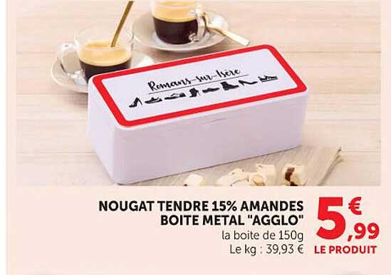 NOUGAT TENDRE 15% AMANDES BOITE METAL "AGGLO