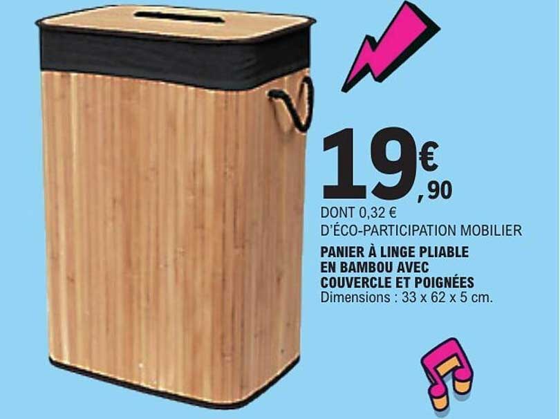 PANIER À LINGE PLIABLE EN BAMBOU AVEC COUVERCLE ET POIGNÉES
