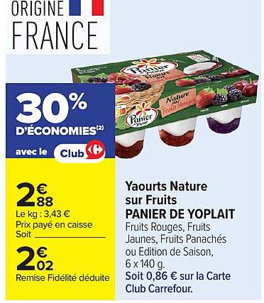 PANIER DE YOPLAIT Fruits Rouges, Fruits Jaunes, Fruits Panachés ou Edition de Saison