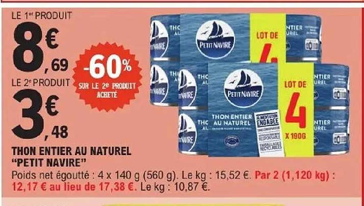 Petit Navire Thon entier au naturel
