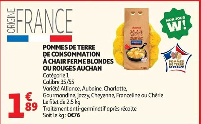 POMMES DE TERRE DE CONSOMMATION À CHAIR FERME BLONDES OU ROUGES AUCHAN