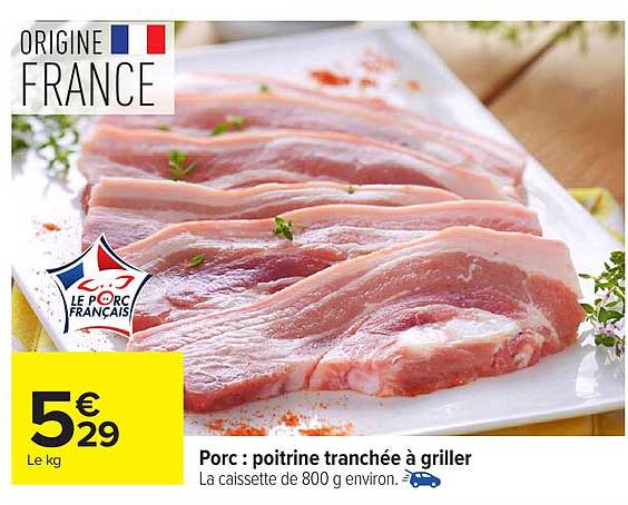 Porc : poitrine tranchée à griller