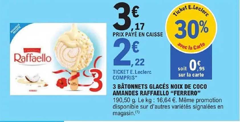 Raffaello 3 Bâtonnets Glacés Noix de Coco Amandes