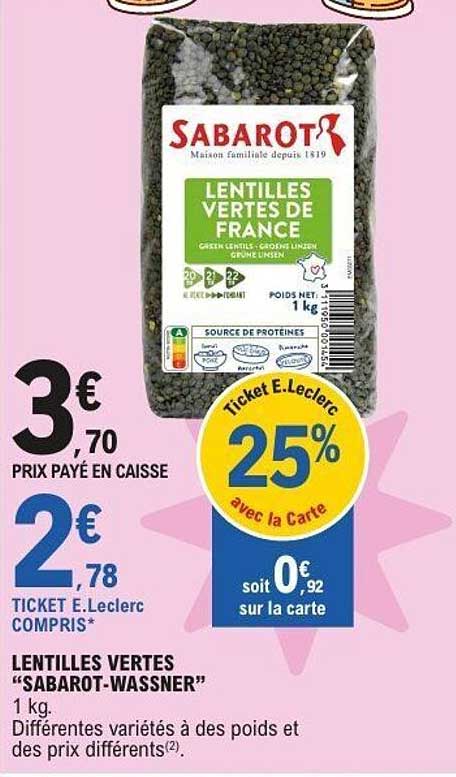 Sabarot Lentilles vertes de France