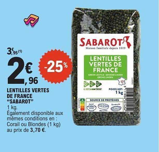 Sabarot Lentilles vertes de France