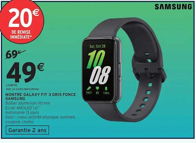 Samsung Montre Galaxy Fit 3 gris fonce