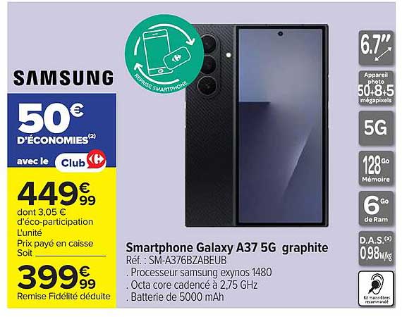 Samsung Smartphone Galaxy A37 5G graphite