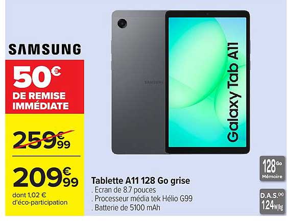 Samsung Tablette A11 128 Go grise