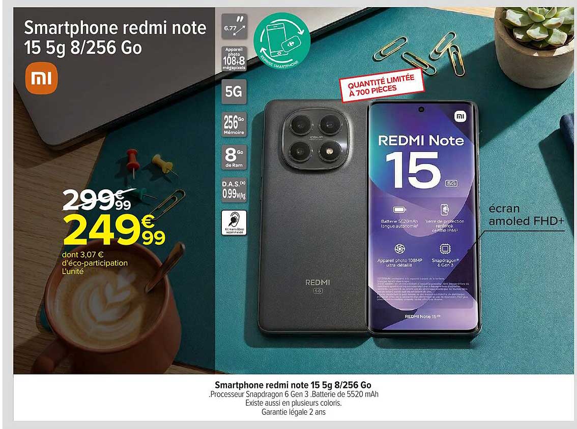 Smartphone redmi note 15 5g 8/256 Go