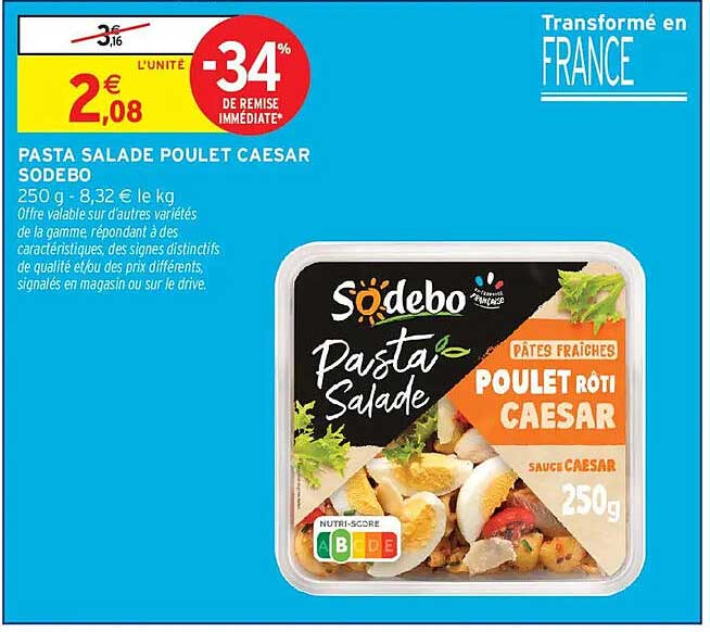 Sodebo Pasta Salade Poulet Caesar