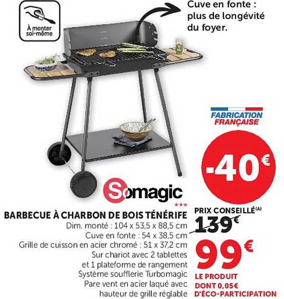 Somagic Barbecue à charbon de bois Ténériffe