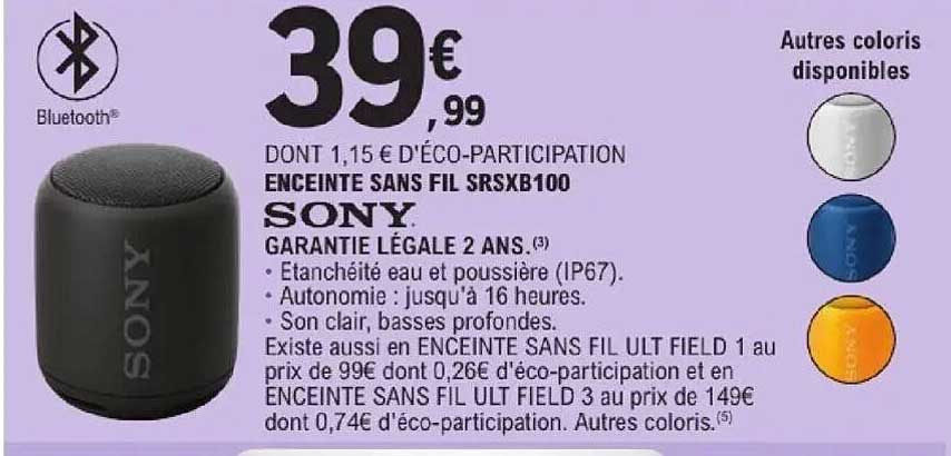 SONY ENCEINTE SANS FIL SRSXB100