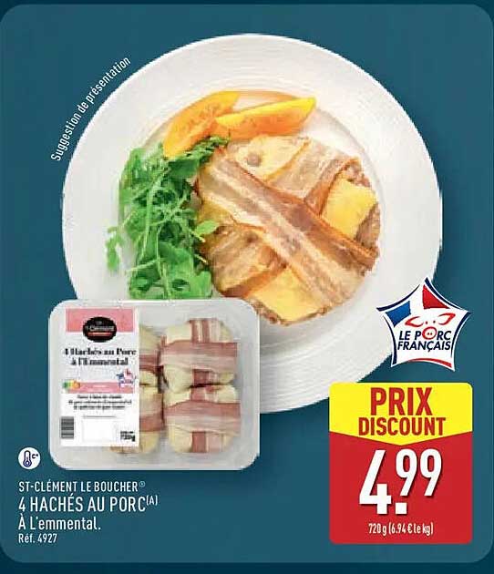 ST-CLÉMENT LE BOUCHER 4 HACHÉS AU PORC À L’emmental