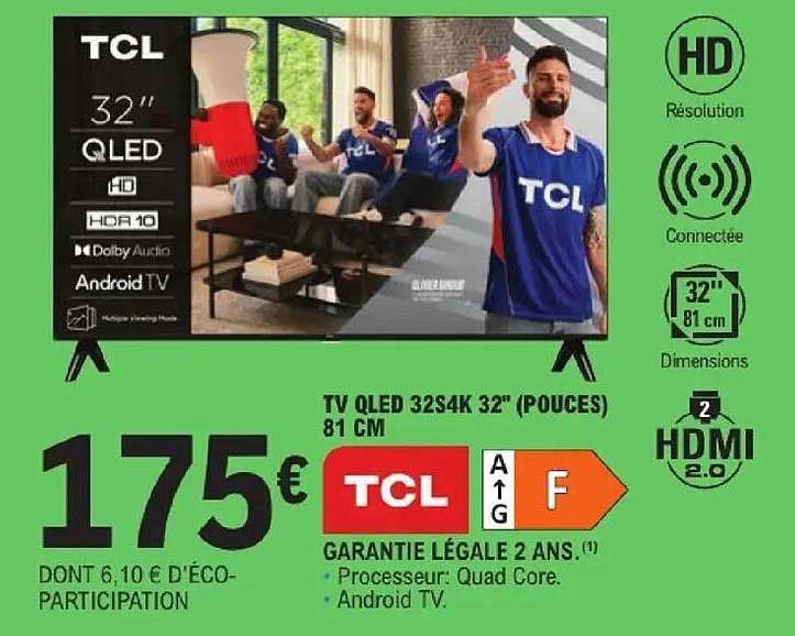 TCL TV QLED 32S4K 32" (POUCES) 81 CM