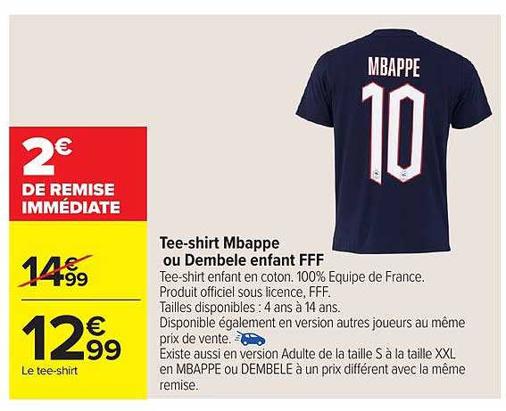 Tee-shirt Mbappe ou Dembele enfant FFF