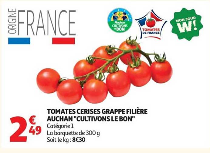 TOMATES CERISES GRAPPE FILIÈRE AUCHAN "CULTIVONS LE BON