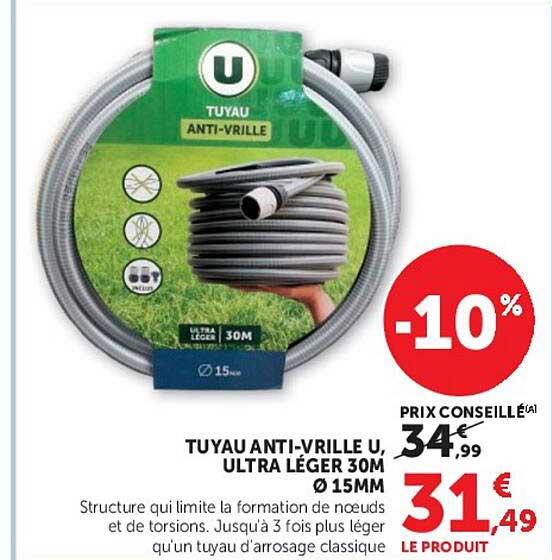 TUYAU ANTI-VRILLE U, ULTRA LÉGER 30M Ø 15MM