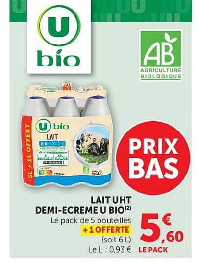 U bio Lait UHT Demi-Ecreme U BIO
