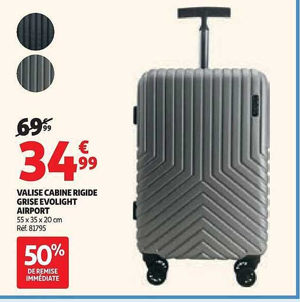 VALISE CABINE RIGIDE GRISE EVOLIGHT AIRPORT