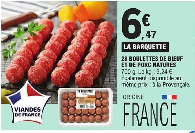 VIANDES DE FRANCE 28 BOULETTES DE BŒUF ET DE PORC NATURES