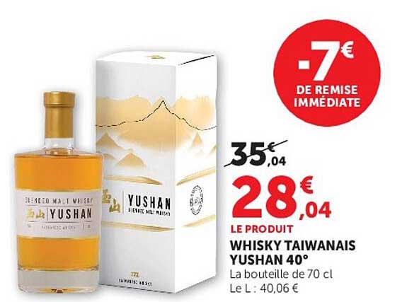 Whisky taïwanais YUSHAN 40°