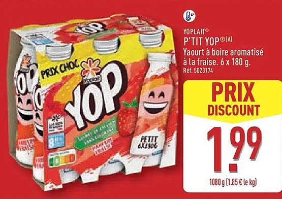 YOP P'TIT YOP®(A) Yaourt à boire aromatisé à la fraise. 6 x 180 g