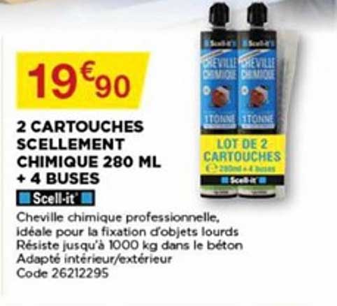 2 cartouches scellement chimique 280 ml + 4 buses scell it