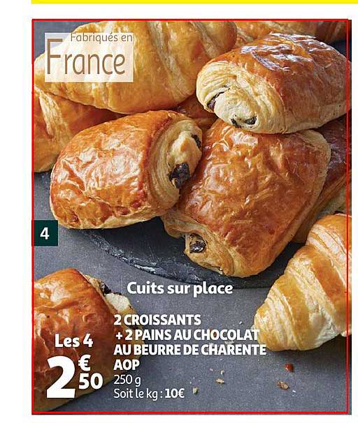 2 croissants + 2 pains au chocolat au beurre de charente aop