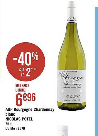 aop bourgogne chardonnay blanc nicolas potel -40% sur le 2e