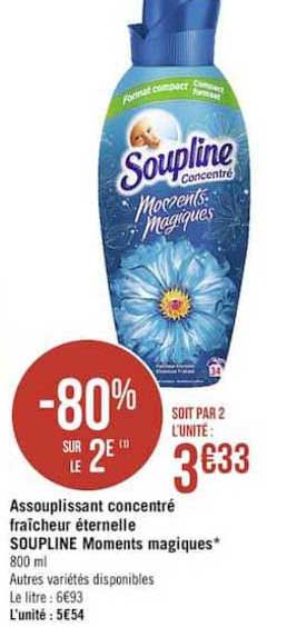 assouplissant concentré fraîcheur éternelle soupline moments magiques -80% sur le 2e