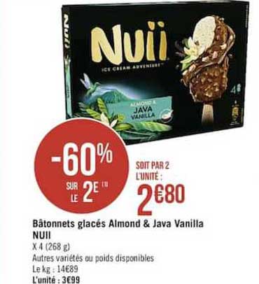 Bâtonnets Glacés Almond & Java Vanilla Nuii -60% Sur Le 2e
