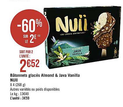bâtonnets glacés almond & java vanilla nuii -60% sur le 2e