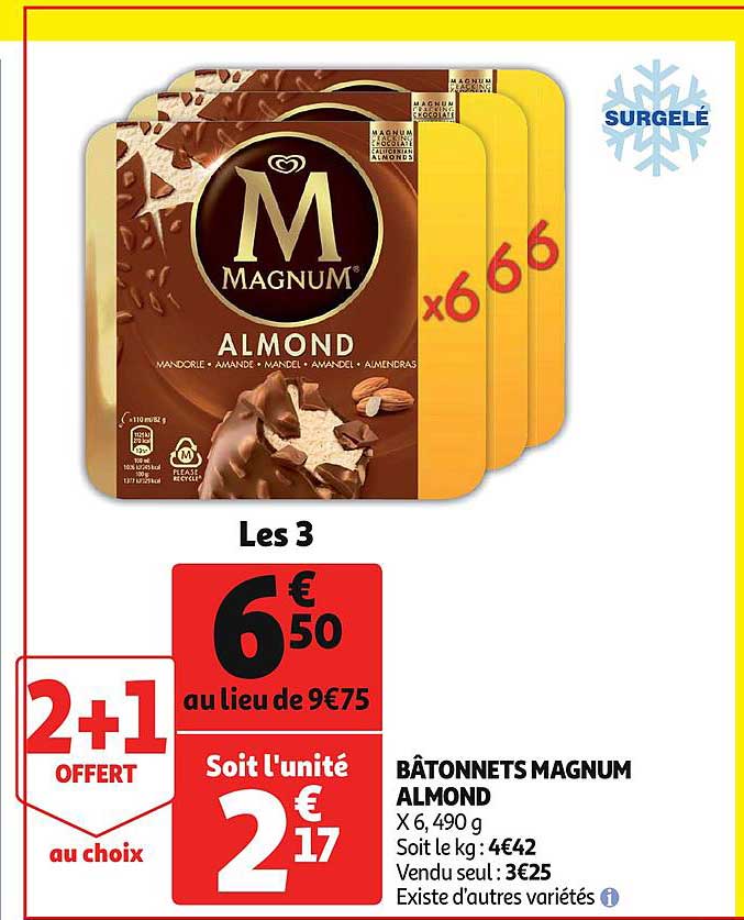 bâtonnets magnum almond 2+1 offert au choix