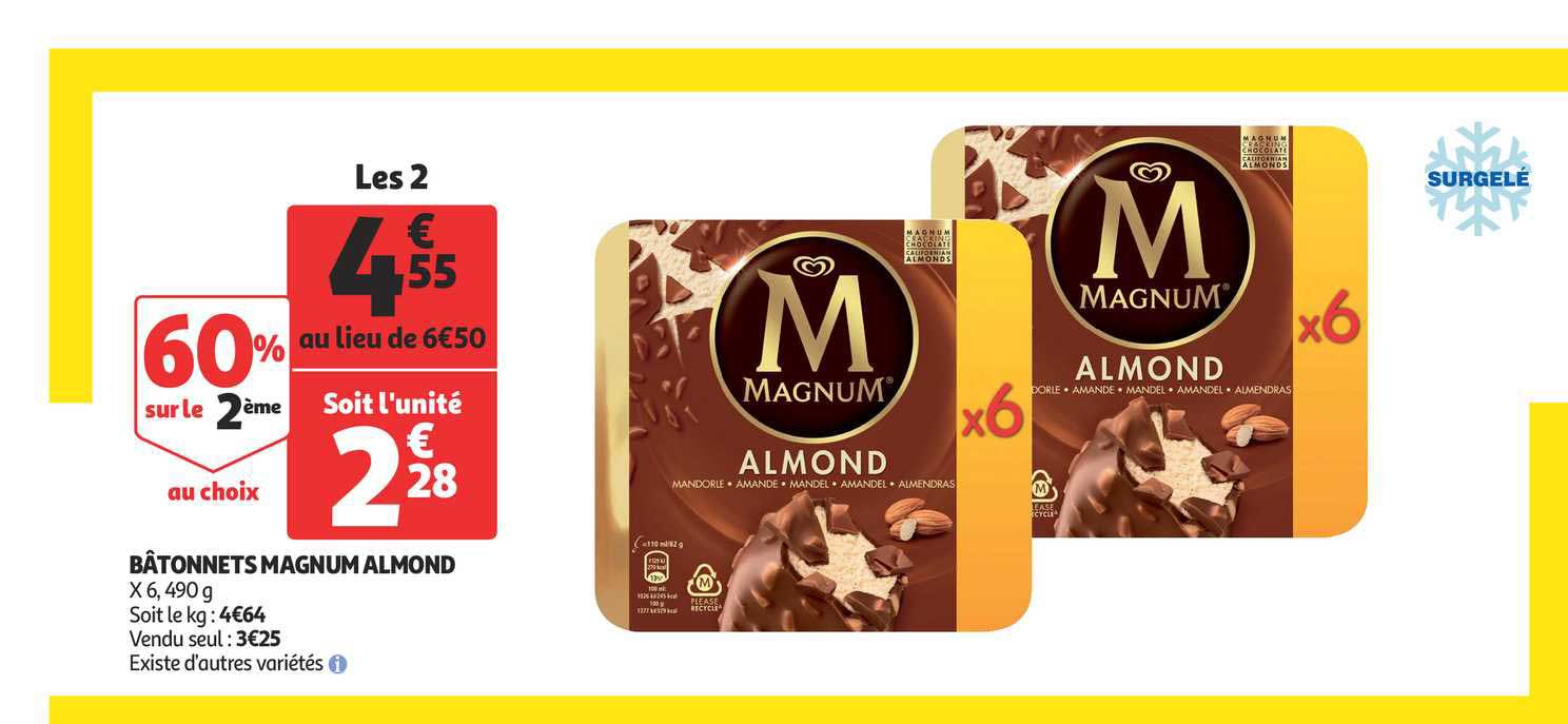 bâtonnets magnum almond 60% sur le 2ème au choix
