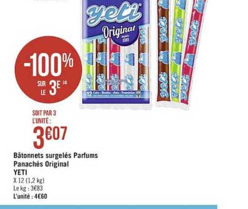 Bâtonnets Surgelés Parfums Panachés Original Yeti -100% Sur Le 3e