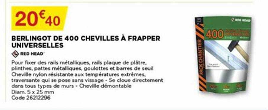berlingot de 400  chevilles à frapper universelles red head