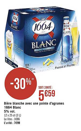 bière blanche avec une pointe d'agrumes 1664 blanc