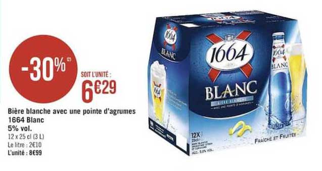 bière blanche avec une pointe d'agrumes 1664 blanc 5% vol.