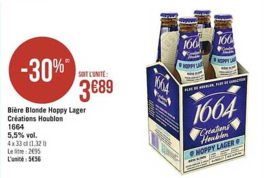 bière blonde hoppy lager créations houblon 1664 5.5% vol.