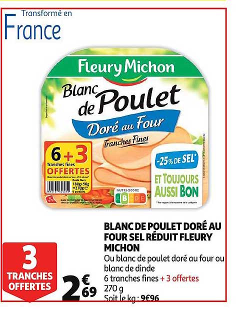 blanc de poulet doré au four sel réduit fleury michon