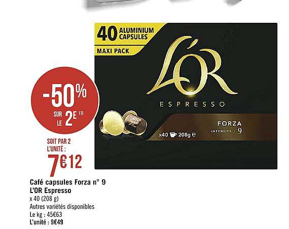 Café Capsule Forza N°9 L'or Espresso -50% Sur Le 2e