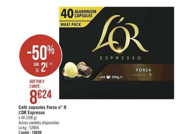 café capsules forza n° 9 l'or espresso -50% sur le 2e