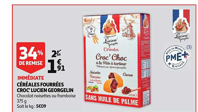 céréales fourrées croc' lucien georgelin 34% de remise immédiate