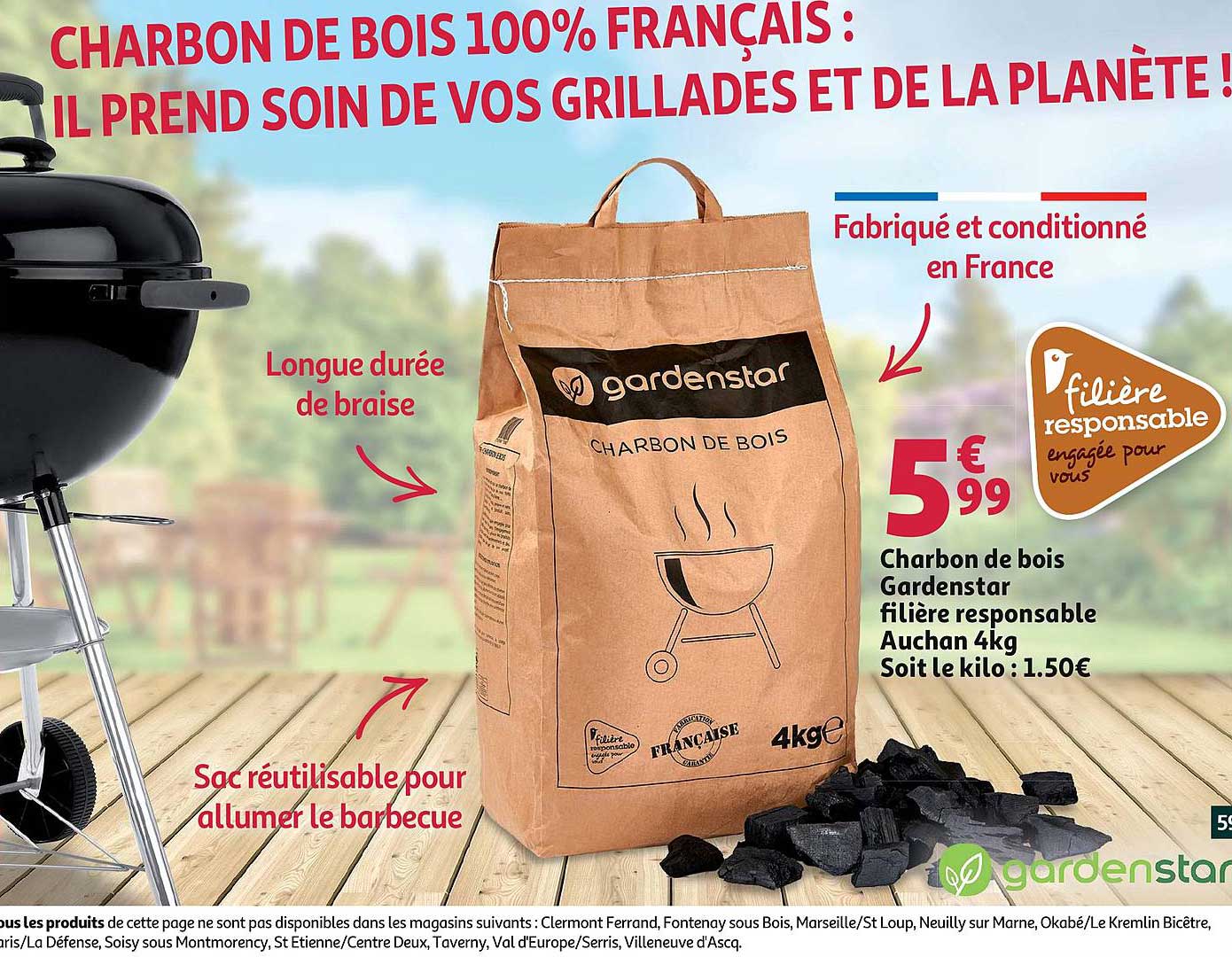 charbon de bois gardenstar filière responsable auchan 4kg