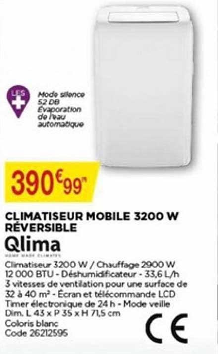 Climatiseur Mobile 3200 W Réversible Qlima