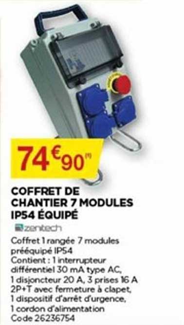 coffret de chantier 7 modules ip54 équipé zentech