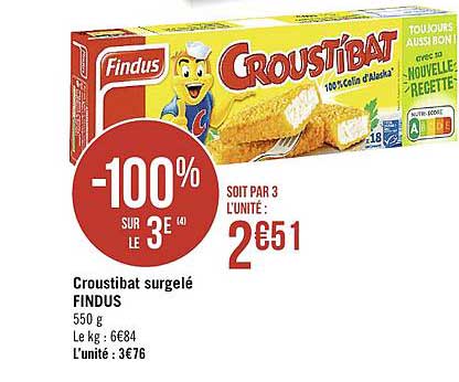 Courstibat Surgelé Findus -100% Sur Le 3e
